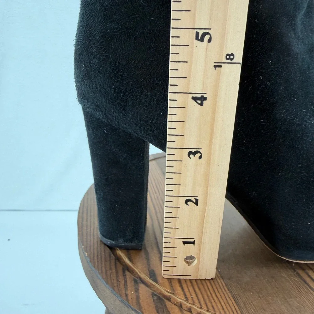 Halogen Noble Black Suede Boots 9.5 Almond‎ Toe Over The Knee Block Heel